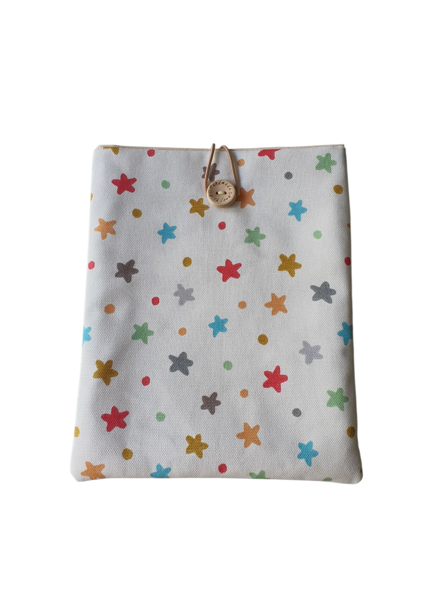 The handmade Book Cover has the multicolour stars fabric on the front and reverse.