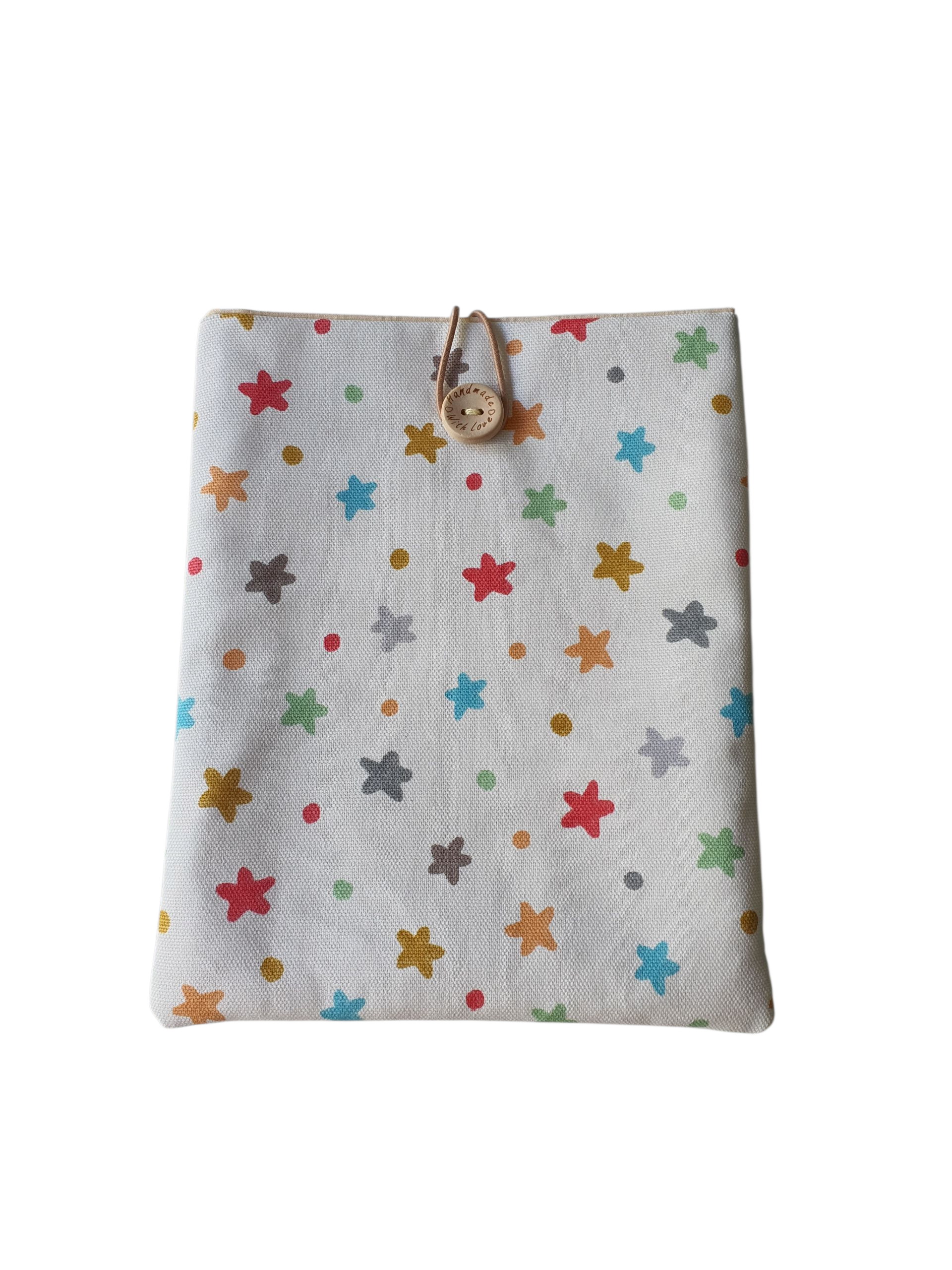 The handmade Book Cover has the multicolour stars fabric on the front and reverse.