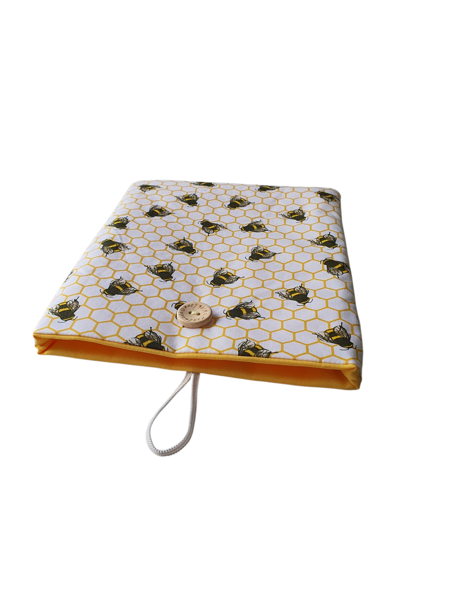 Handmade Padded Book Pouch, Honeycomb Bees Fabric Book Sleeve, Book Lovers Gift, Book Cover, Kindle Pouch, e-Reader Sleeve