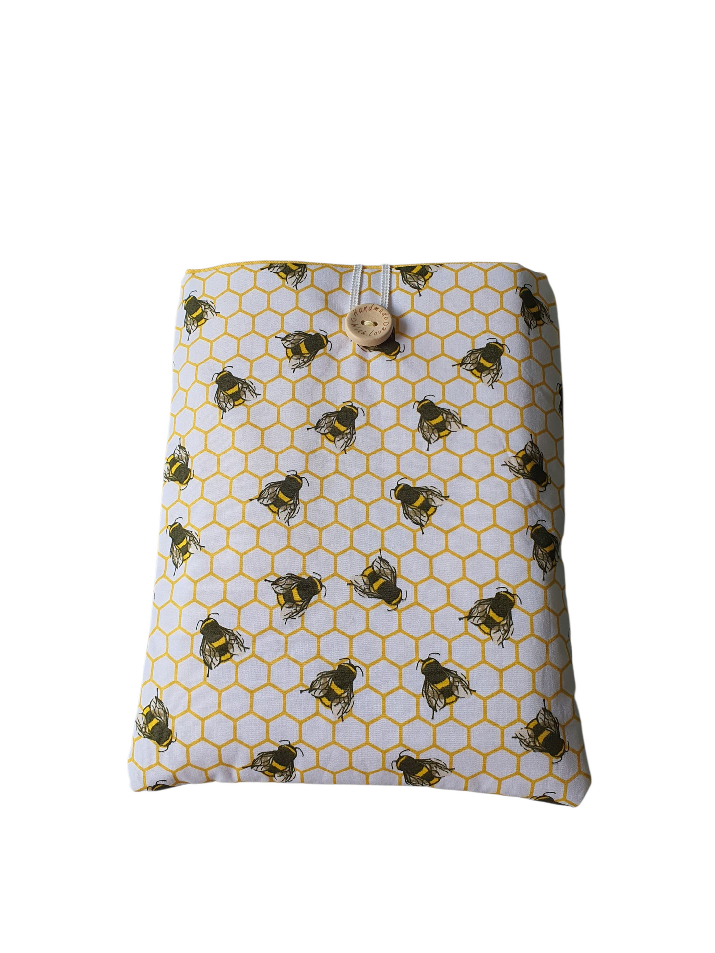 Handmade Padded Book Pouch, Honeycomb Bees Fabric Book Sleeve, Book Lovers Gift, Book Cover, Kindle Pouch, e-Reader Sleeve