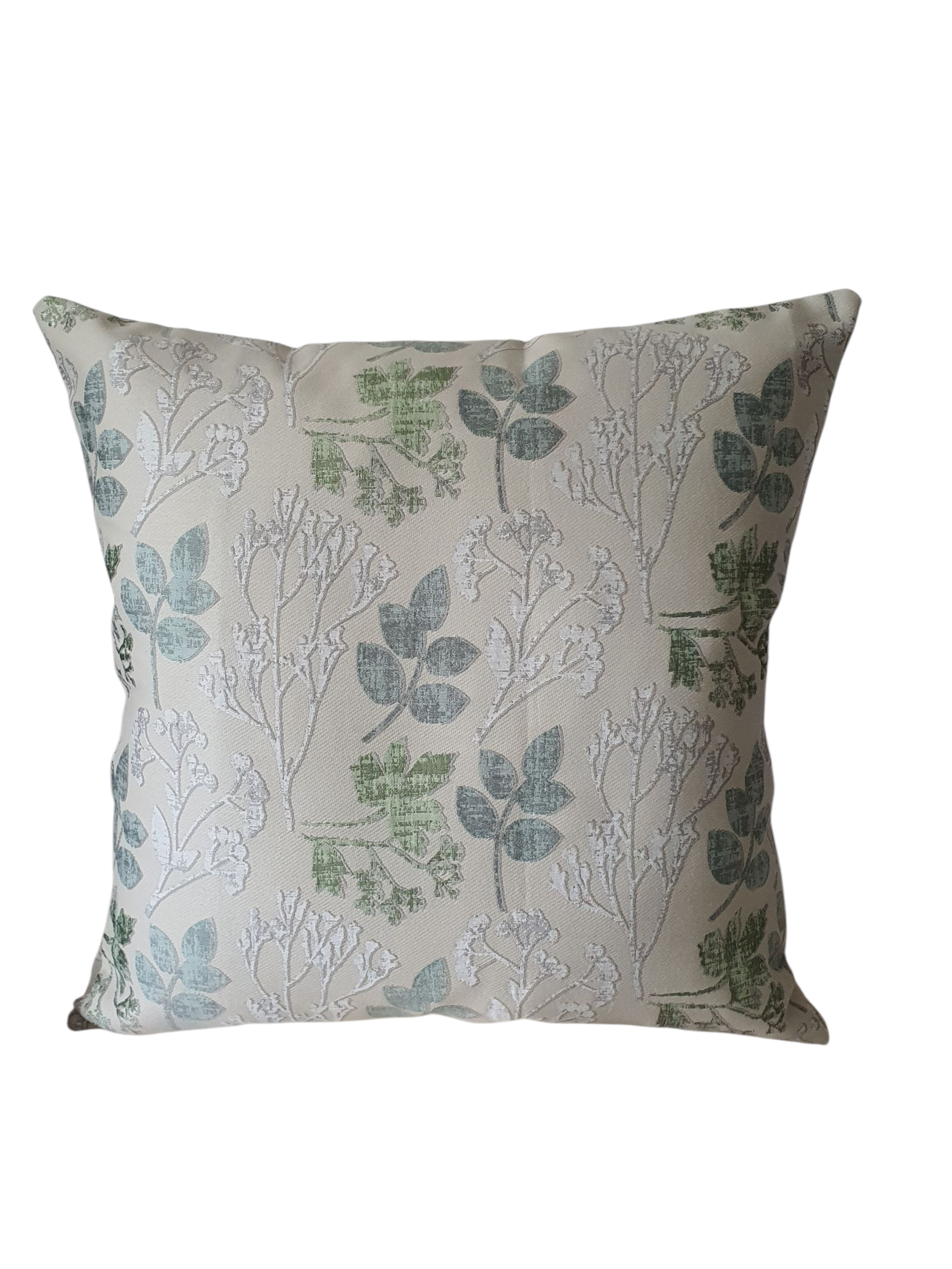 Handmade zipped cushion cover made with Elliott Willow fabric from the Prestigious Textiles range.  The cushion cover has a patterned front and plain neutral fabric on the reverse and fastens with an enclosed zip.