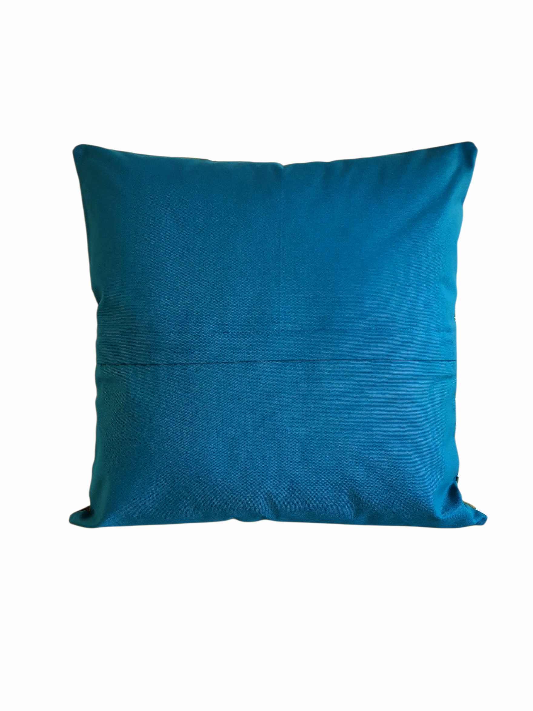 The back of the cushion cover which shows teal fabric and the enclosed zip.  Please note the colour may vary on different screens depending on the screen resolution.