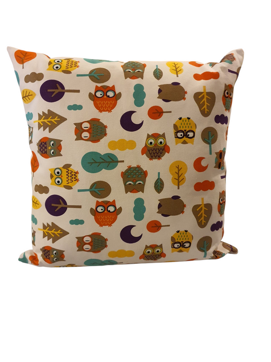 Handmade Zipped Multicolour Owl Forest Themed Cushion Cover - 44cms x 44cms