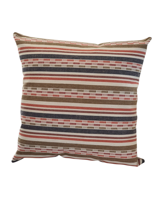 Handmade striped cushion cover with patterned fabric to the front and complemented with plain linen look fabric on the reverse.  The cushion cover is approximately 43cms square.