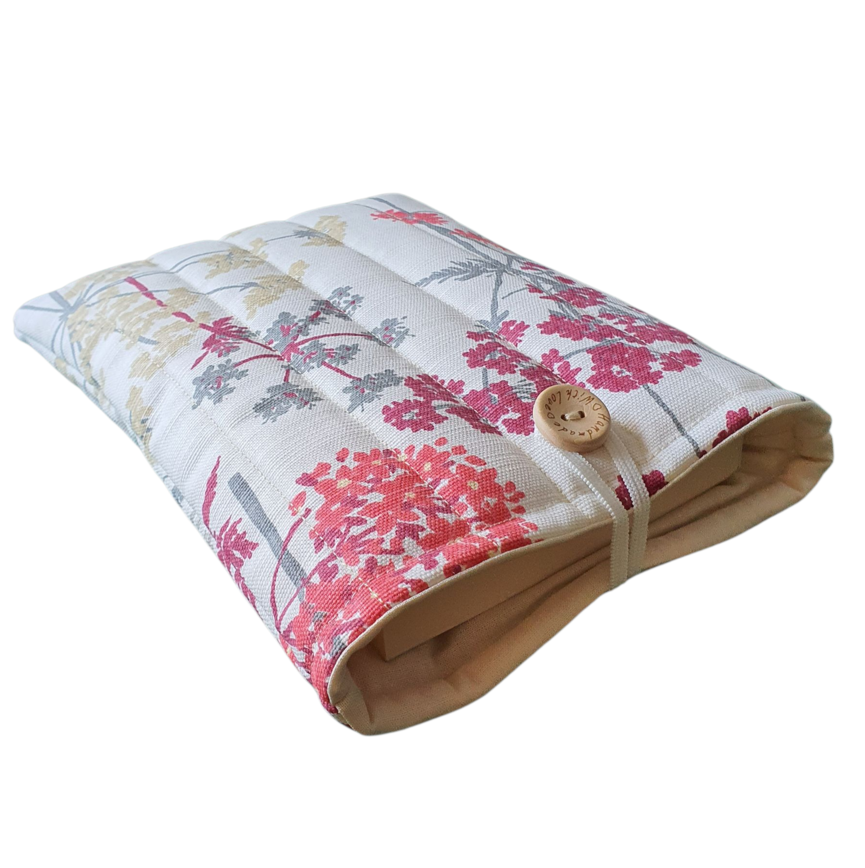 Handmade padded Book Pouch made with iLiv Hedgerow fabric.