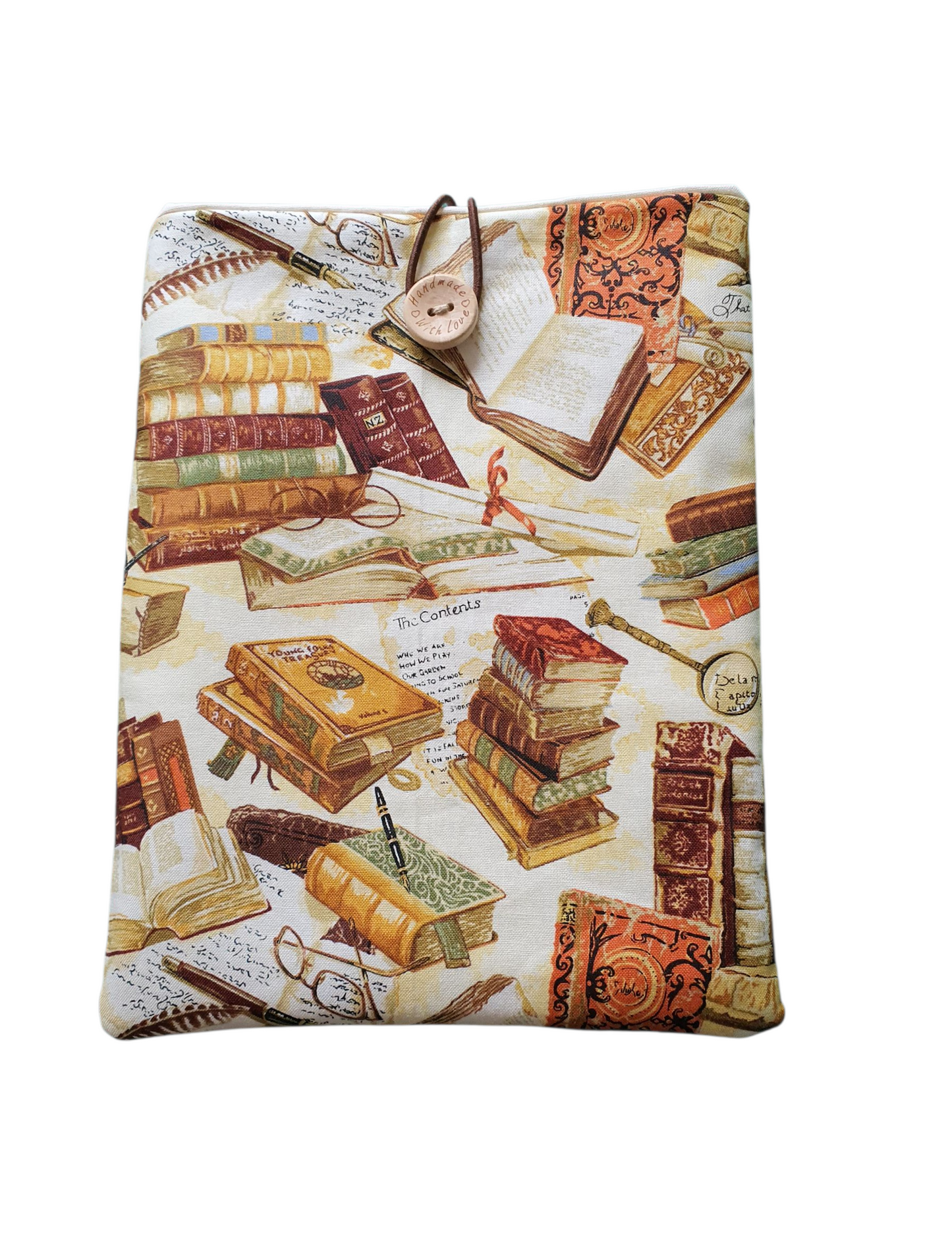 Handmade padded Book Pouch approximately 20cms x 16.5cms and will protect books from wear and tear whilst being carried on the go.