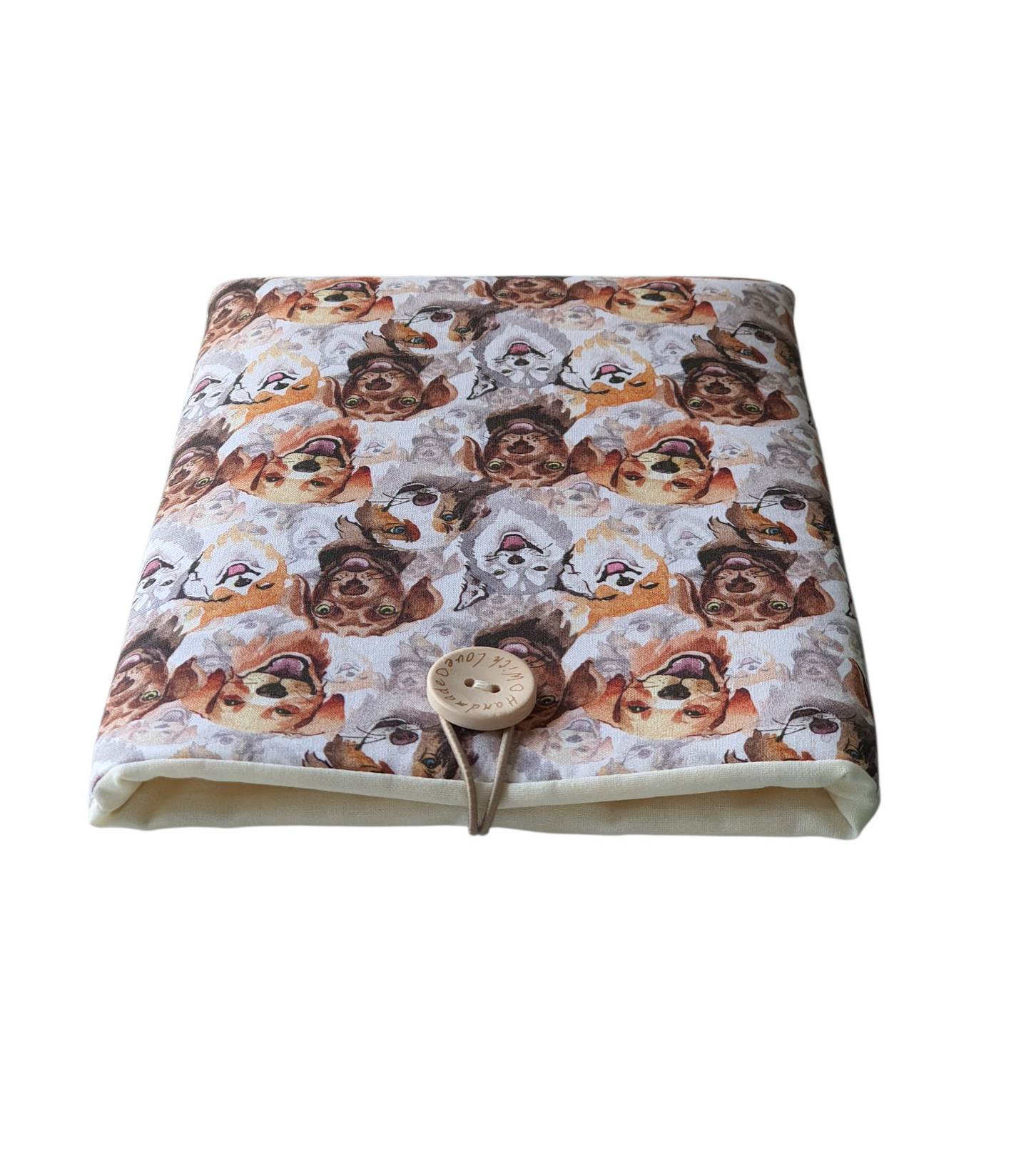 Handmade Padded Book Pouch, Dogs Fabric Book Cover, Book Lovers Gift, Kindle e-Reader Sleeve