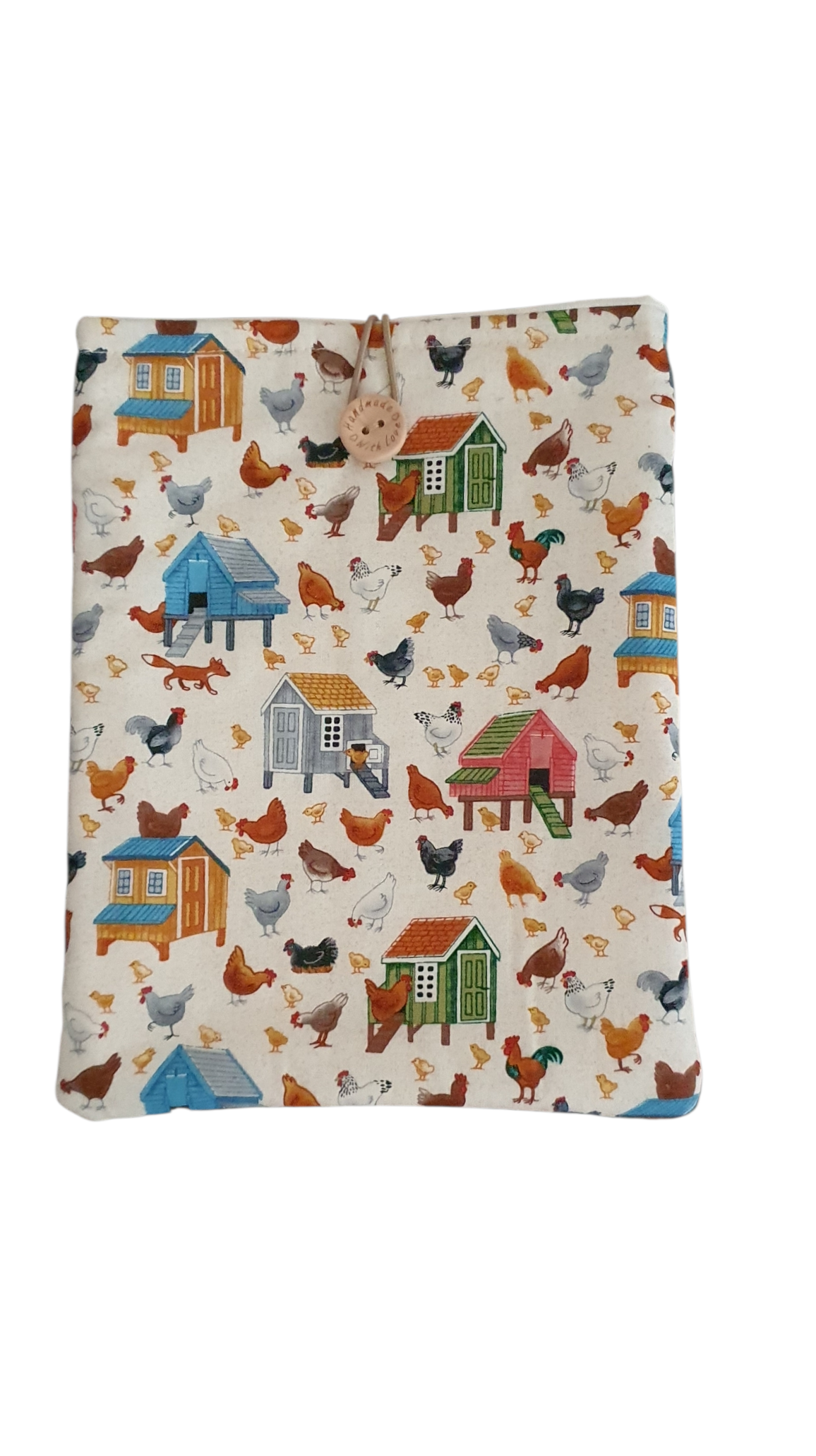 The padded handmade Book Cover fastens with button and elastic.