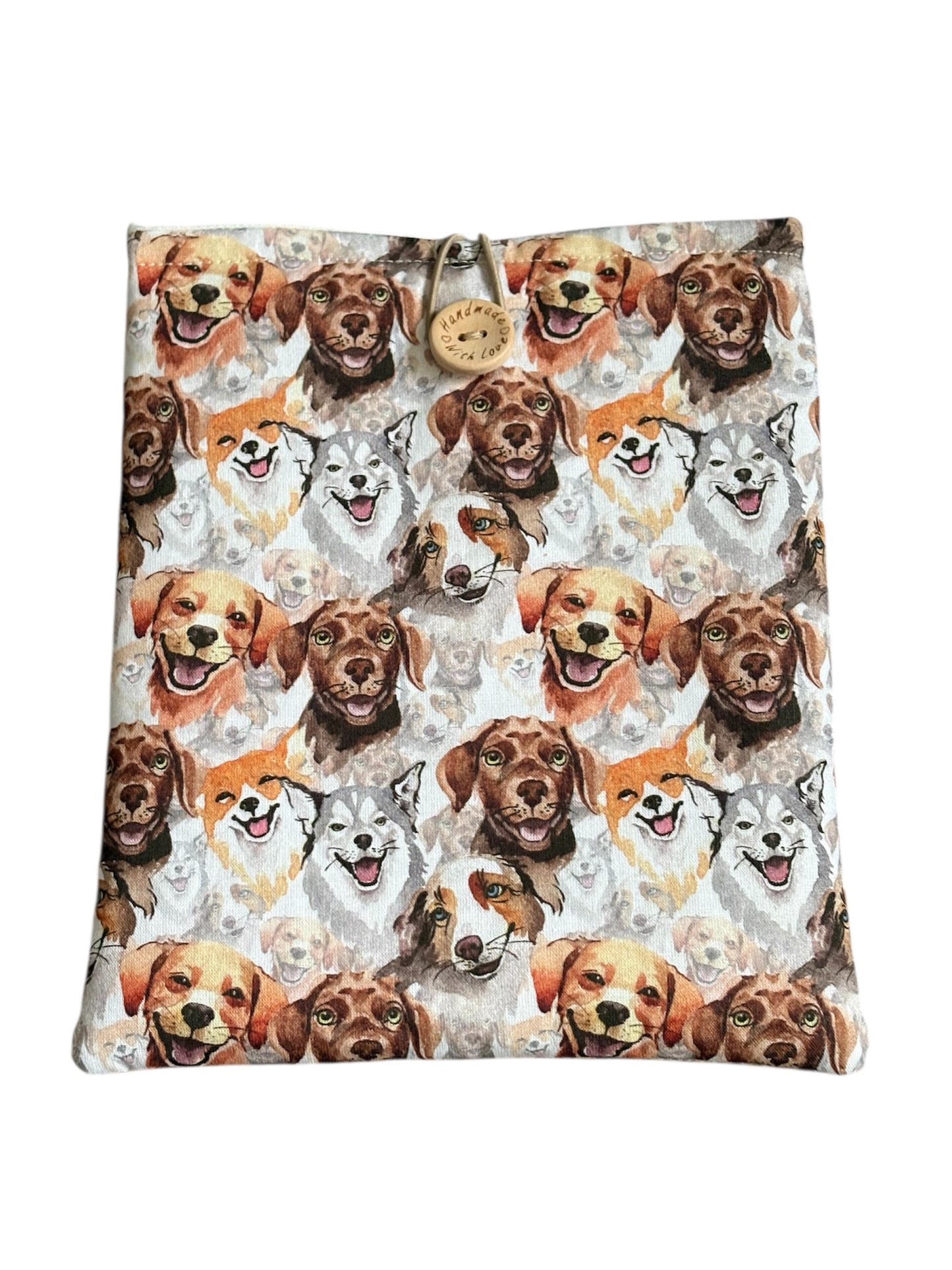 Handmade padded Dog Patterned Fabric Kindle/Book Pouch.