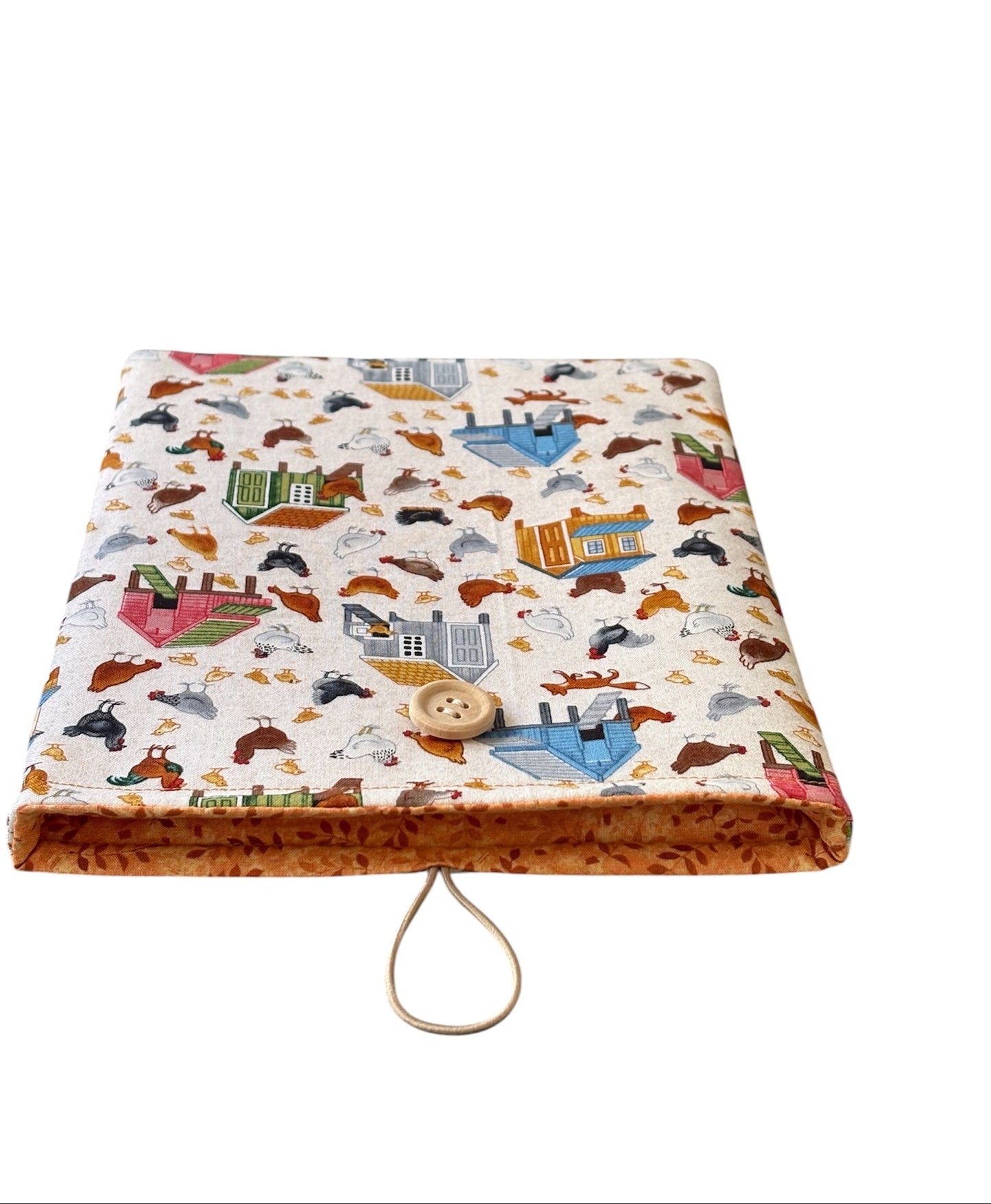 The Book Cover is complemented with orange leaf patterned fabric.  The Book Pouch may also offer protection for a Kindle e-Reader to prevent being marked whilst being carried in a bag, however, please check the measurement of the device prior to placing an order