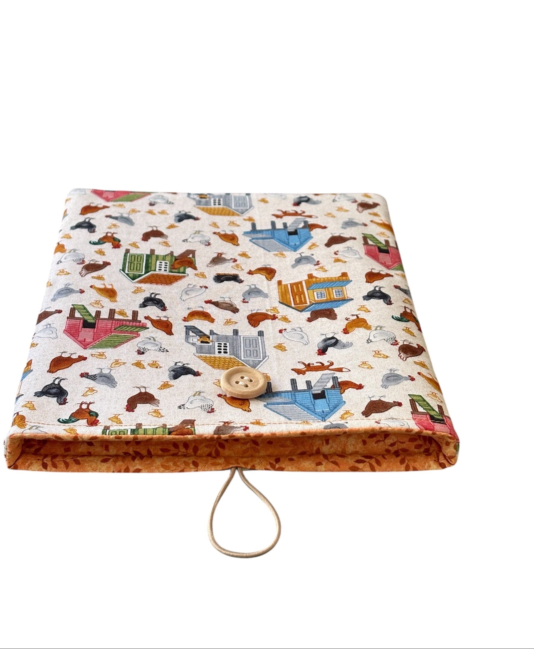 The Book Cover is complemented with orange leaf patterned fabric.  The Book Pouch may also offer protection for a Kindle e-Reader to prevent being marked whilst being carried in a bag, however, please check the measurement of the device prior to placing an order