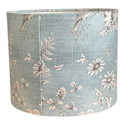 Handmade 25cm Blue Finch Toile Lampshade, Drum Lampshade, Floral Birds Blue Lampshade