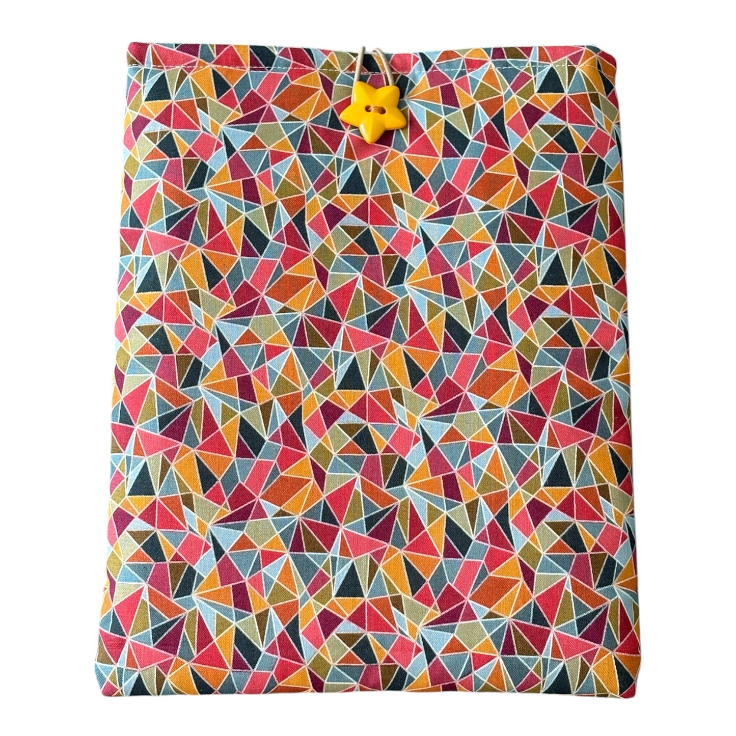 Handmade padded multicolour Book Pouch, being an ideal Book Lovers Gift, as it is the perfect book accessory.  The Book Pouch is approximately 18.5cms x 23.5cms and may offer protection for a Kindle to prevent being marked whilst being carried on the go in a bag.  However, please check the measurement of the device prior to placing an order.