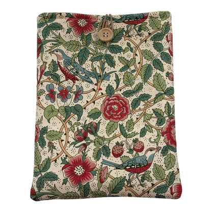 Handmade Padded Book Pouch, Liberty William Morris Fabric Book Cover, Kindle Pouch 23cms x 18cms