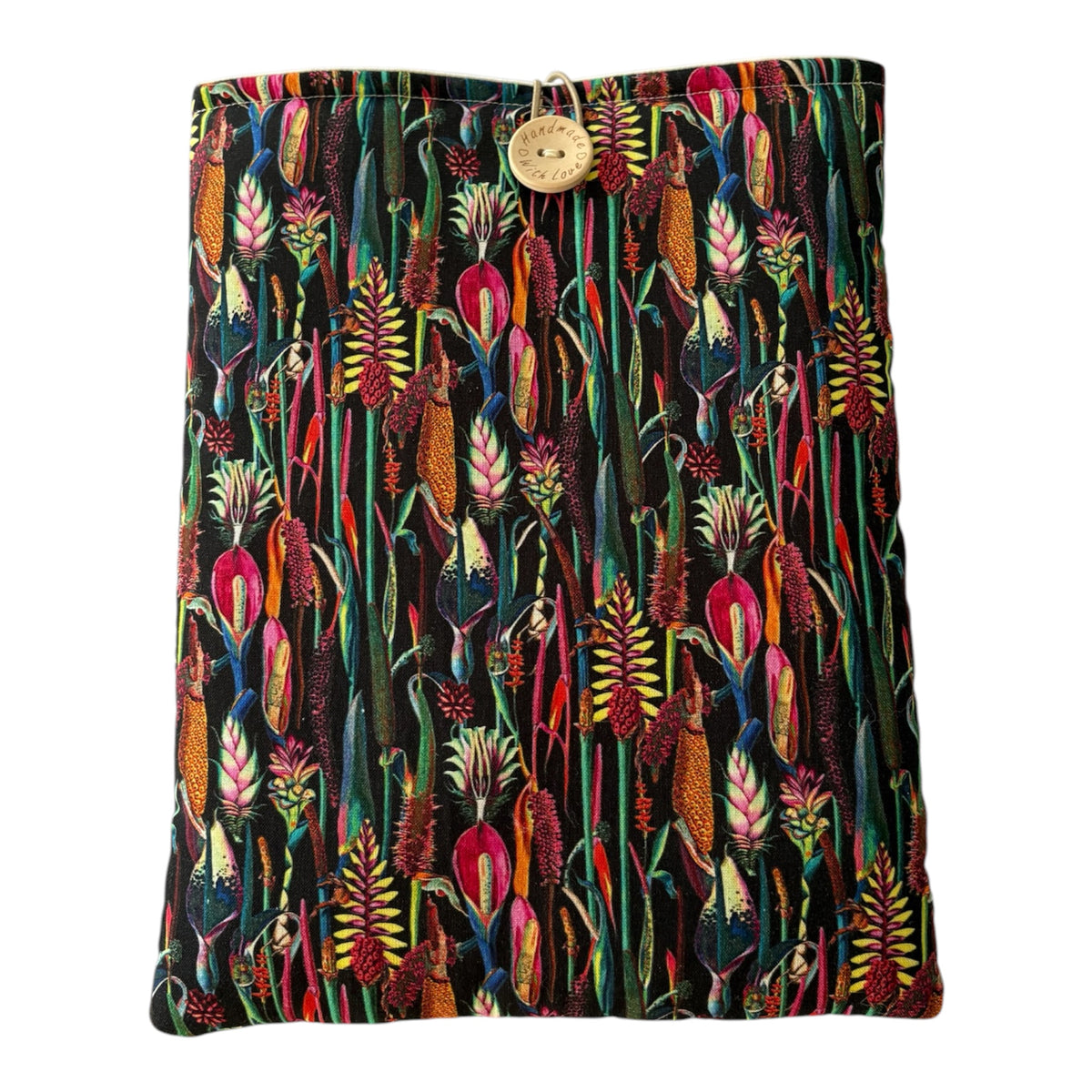 Handmade padded Pouch which would protect books, Kindle or an  iPad whilst being carried on the go.  The padded Book Pouch is approximately 27cms x 21.5cms but check the measurement of the device prior to placing an order. 