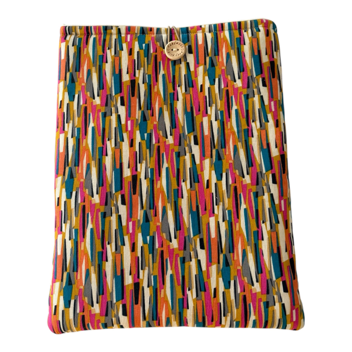 The handmade padded Pouch, as well as protecting books from wear and tear whilst being carried on the go, would also be suitable for an iPad or Kindle, being 27cms x 21.5cms.  However, check the measurements of a device prior to placing an order.