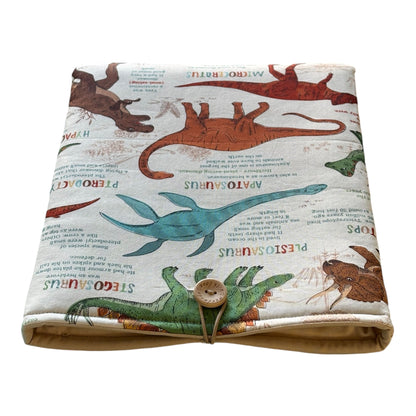 Handmade Padded Tablet iPad Pouch, Book Pouch, Book Lovers Gift, Dinosaur Themed Fabric
