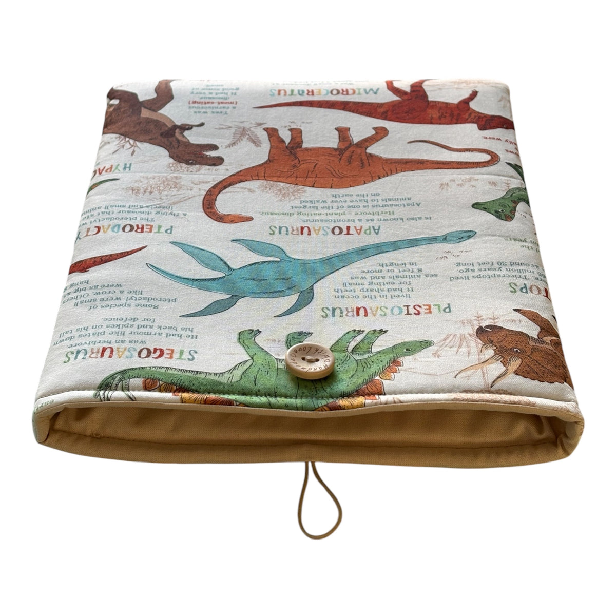 Handmade Padded Tablet iPad Pouch, Book Pouch, Book Lovers Gift, Dinosaur Themed Fabric