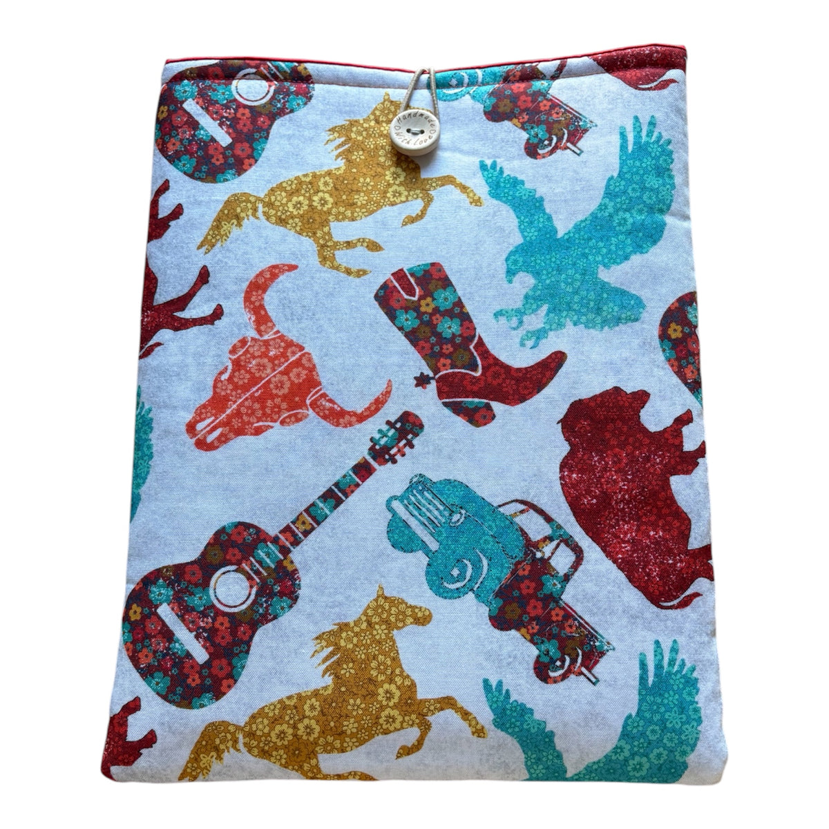 Handmade Padded iPad Tablet Pouch, Book Lovers Gift, Book Pouch, Cowboy Themed Patterned Fabric