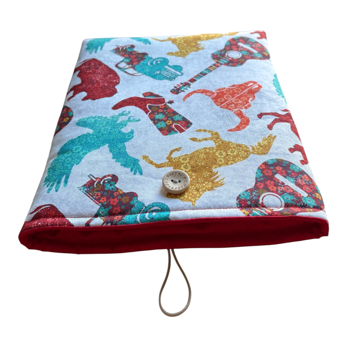 Handmade Padded iPad Tablet Pouch, Book Lovers Gift, Book Pouch, Cowboy Themed Patterned Fabric