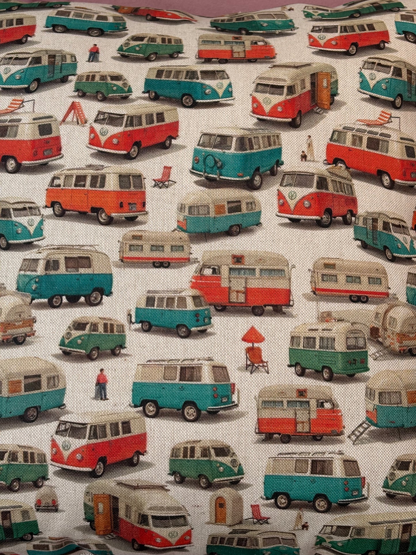 A close up of the campervan patterned fabric.  