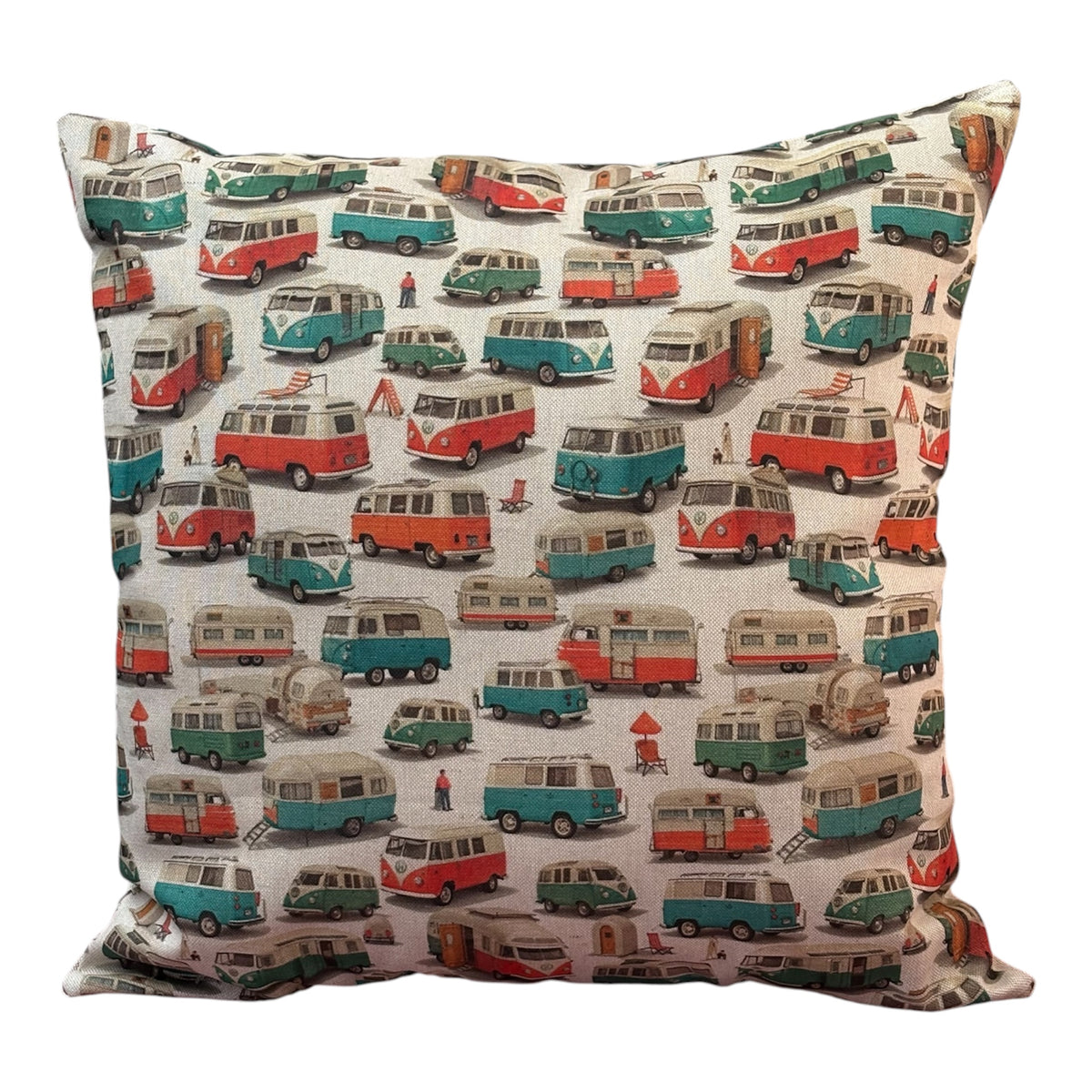 Handmade zipped square cushion cover made with retro style campervan patterned fabric.  The cushion cover is approximately 44cms x 44cms and fastens with an enclosed zip in the reverse of the cushion cover.  Please note the listing is for the cushion cover only and does not include the cushion insert.