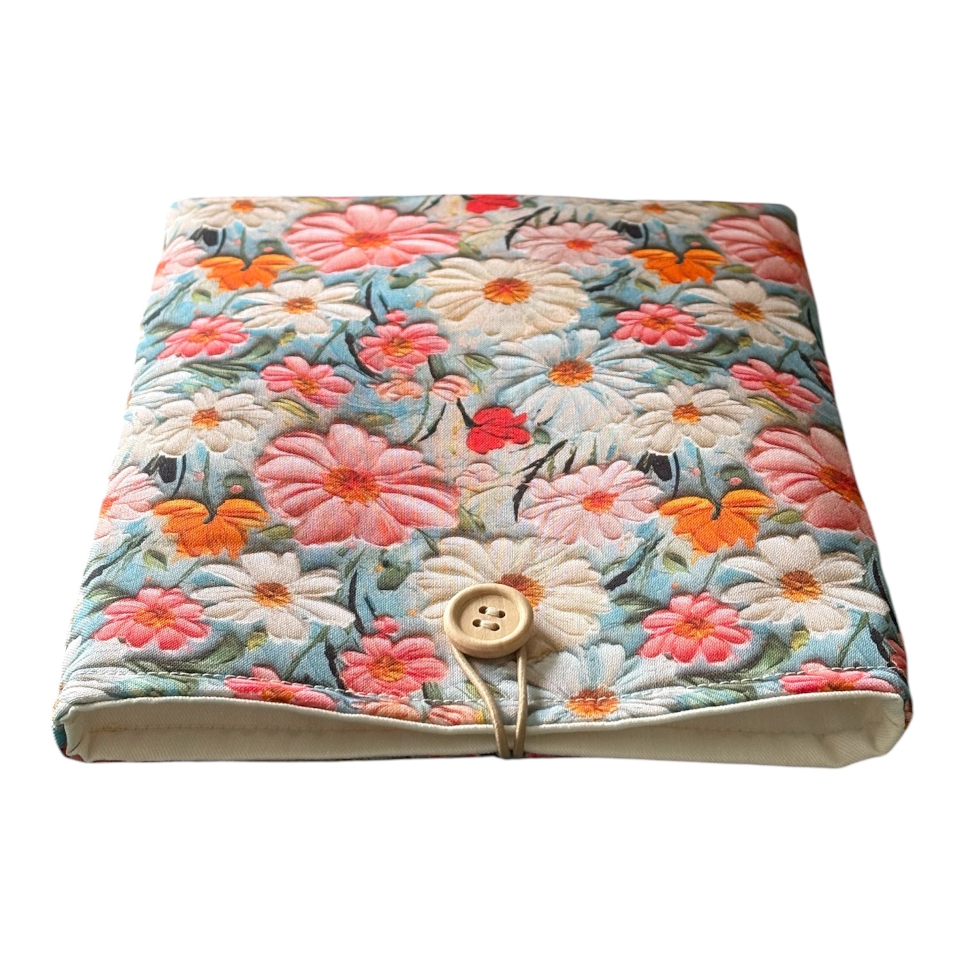 The Book Cover is approximately 22.5cms x 17.5cms (9inches x 7inches) and may also protect a Kindle e-Reader  from being marked whilst being carried in a bag, however, check the measurement of the device prior to placing an order.