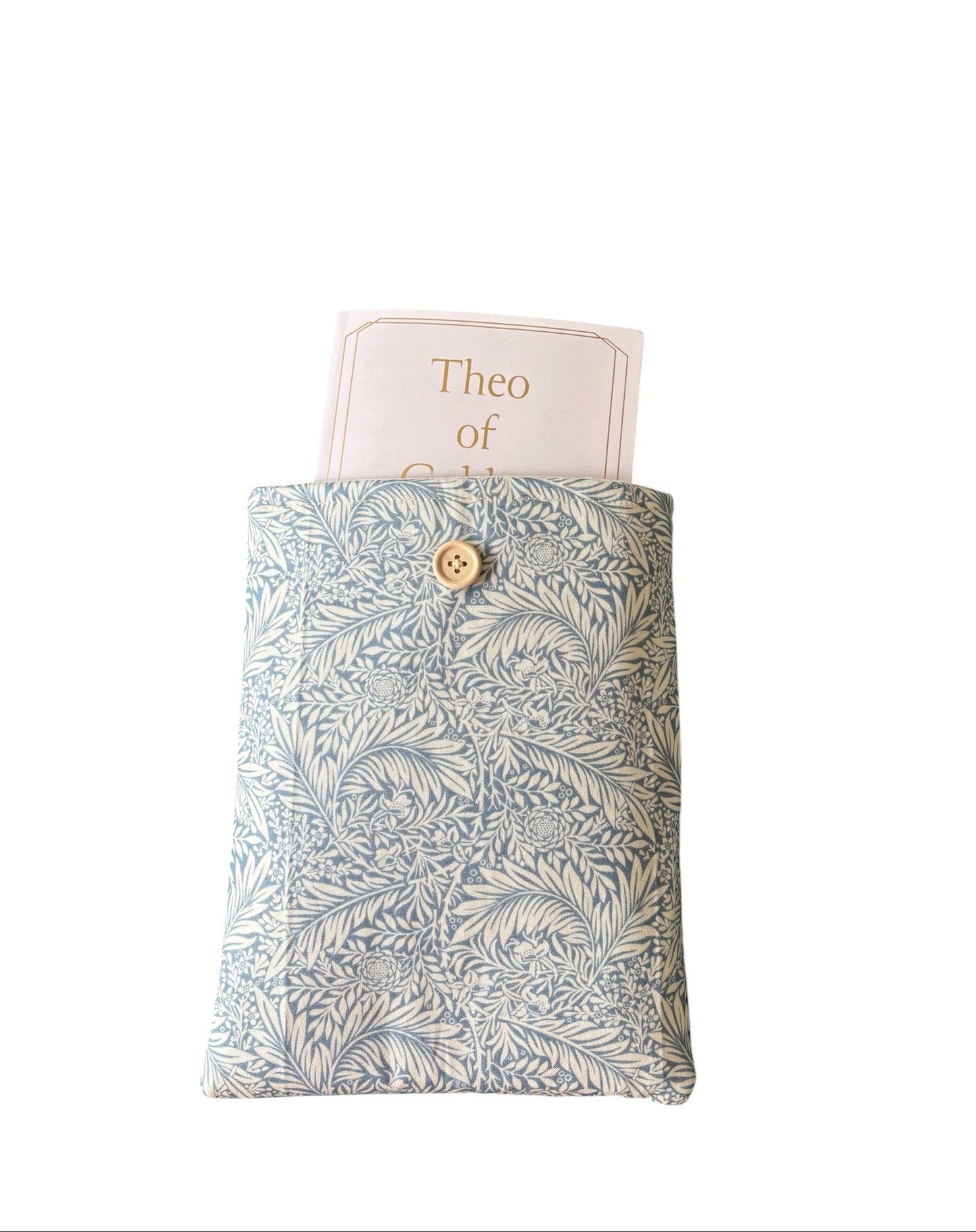 The Larkspur patterned fabric is clearly shown in this photo.  Please note the book is not included and is for illustrative purposes only.