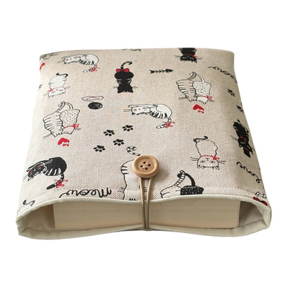 Handmade Padded Cats Fabric Book Pouch, Book Lovers Gift, Book Cover, Kindle e-Reader Pouch