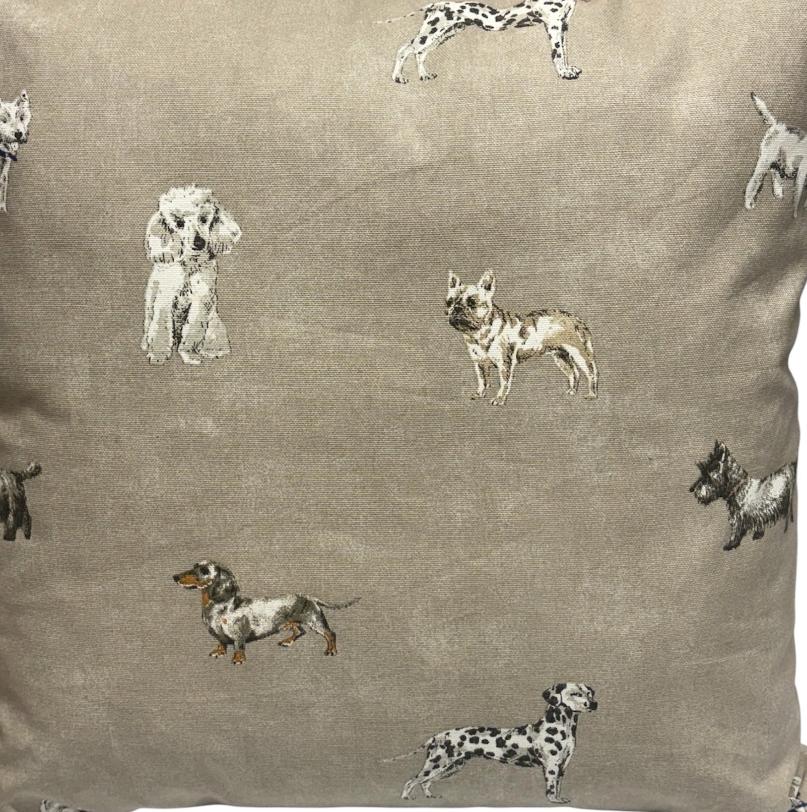 A view of the dog patterned fabric, close up.