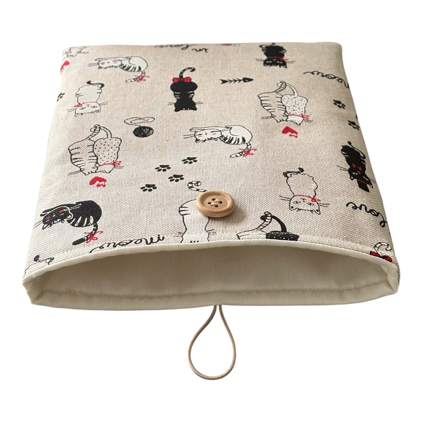 Handmade Padded Cats Fabric Book Pouch, Book Lovers Gift, Book Cover, Kindle e-Reader Pouch
