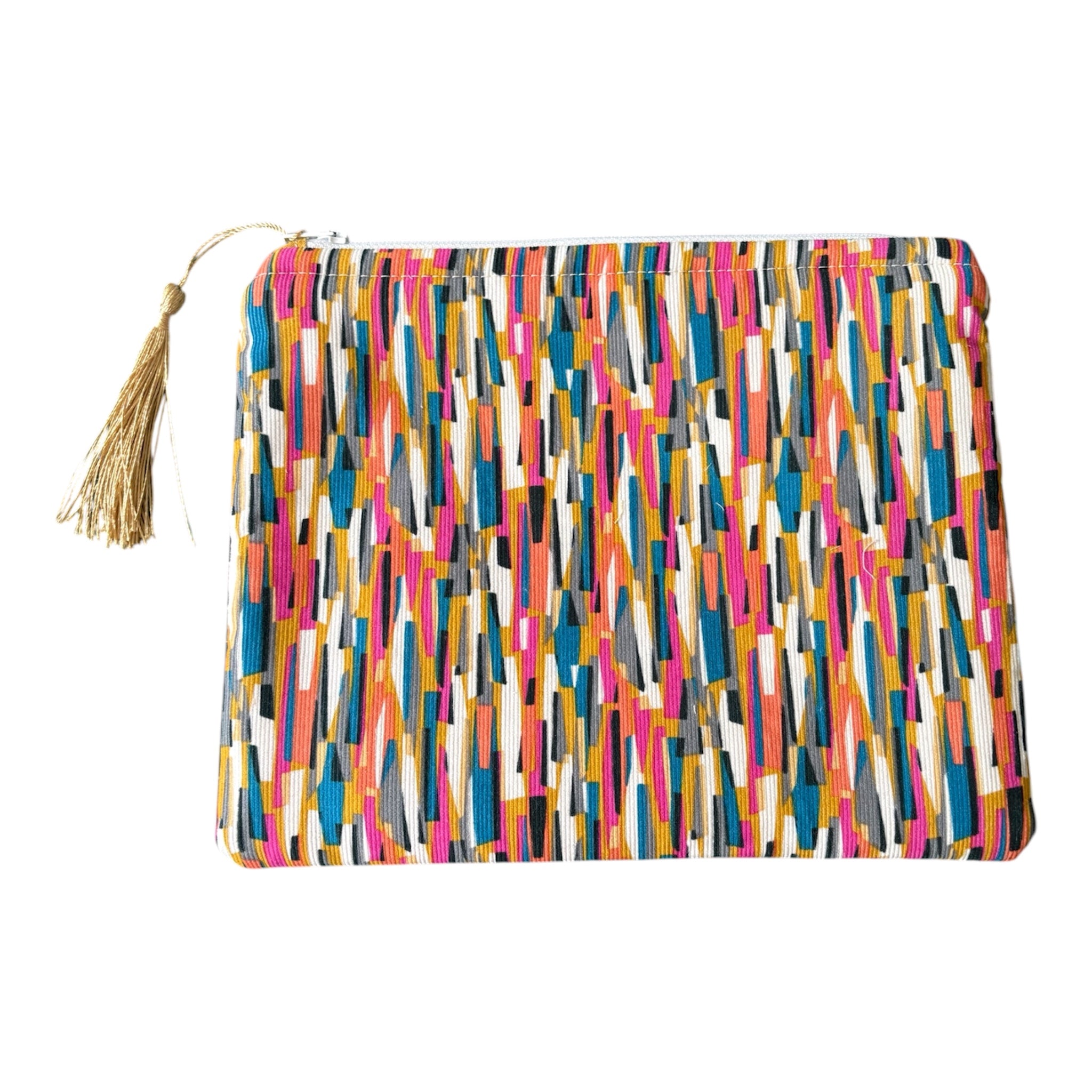 Handmade padded Toiletries/Cosmetic Purse.  The Make Up Bag is approximately 22cms x 18cms, lined with yellow and white star patterned fabric and fastens with a white zip.