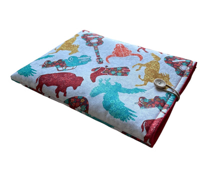 Handmade Padded iPad Tablet Pouch, Book Lovers Gift, Book Pouch, Cowboy Themed Patterned Fabric