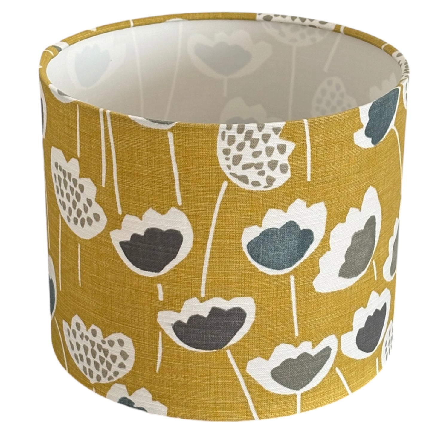 The handmade 25cm drum lampshade is supplied with a standard fitting which can be removed to convert to a European fitting.