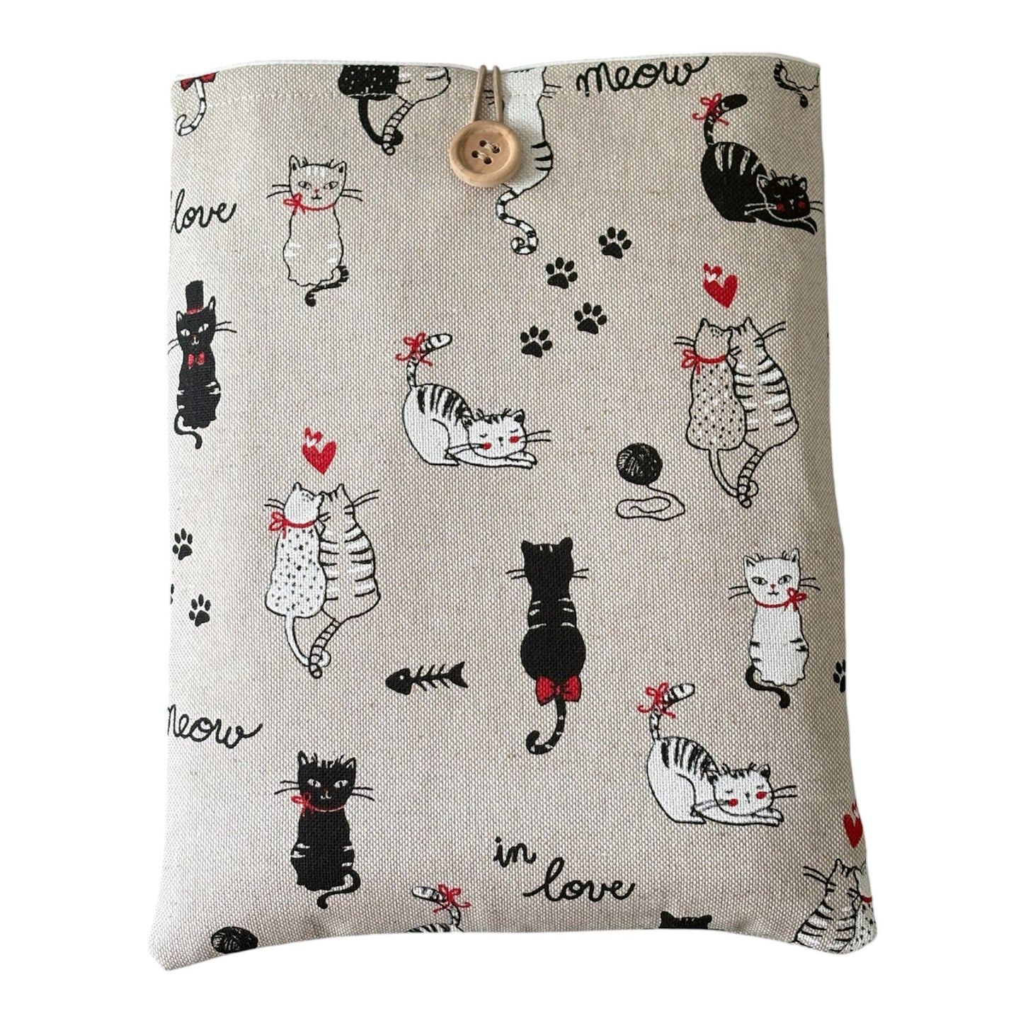 Handmade Padded Cats Fabric Book Pouch, Book Lovers Gift, Book Cover, Kindle e-Reader Pouch