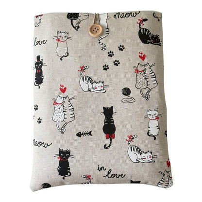 Handmade Padded Cats Fabric Book Pouch, Book Lovers Gift, Book Cover, Kindle e-Reader Pouch