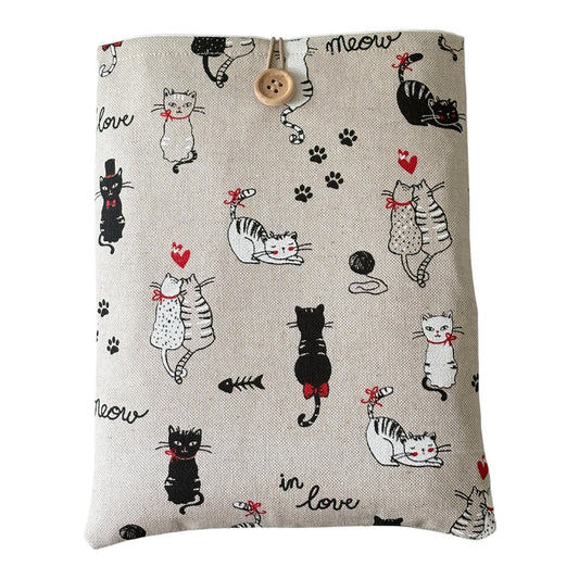 Handmade Padded Cats Fabric Book Pouch, Book Lovers Gift, Book Cover, Kindle e-Reader Pouch