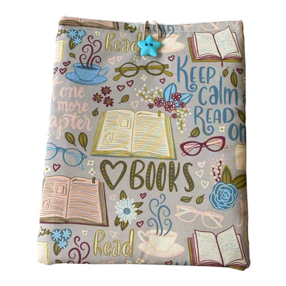 Handmade Padded Book Pouch, Book Lovers Gift, Book Themed Fabric, Book Accessory