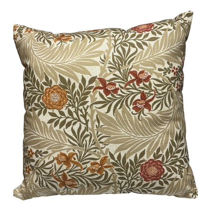 The handmade cushion cover has a patterned front and is approximately 44cms x 44cms (17.5 inches x 17.5 inches) and would be suitable for an 18 inch insert.  Please note the listing is for the cushion cover only and does not include the cushion insert.