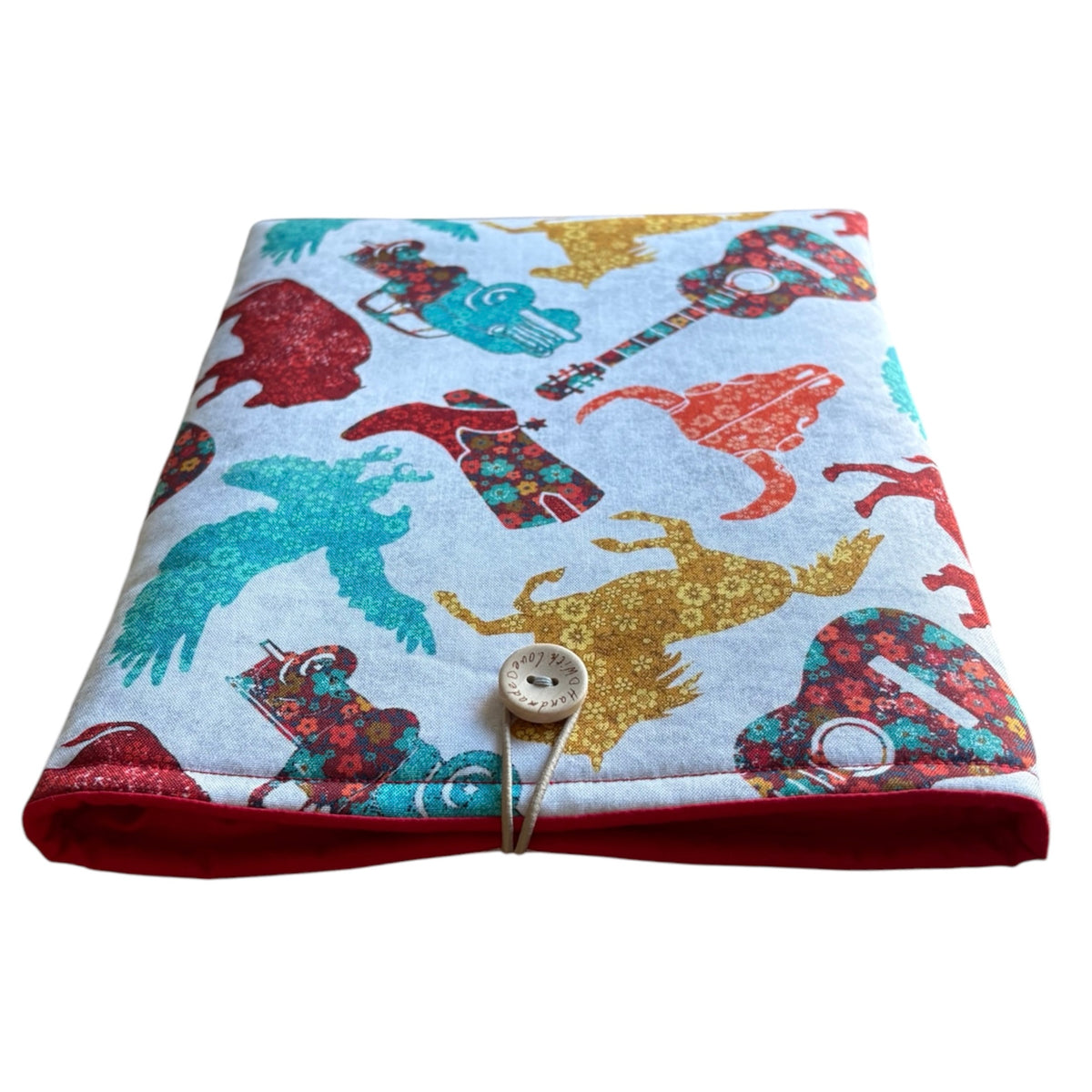 Handmade Padded iPad Tablet Pouch, Book Lovers Gift, Book Pouch, Cowboy Themed Patterned Fabric
