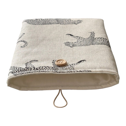 Handmade Padded Leopard Fabric Book Pouch, Book Lovers Gift, Kindle Pouch