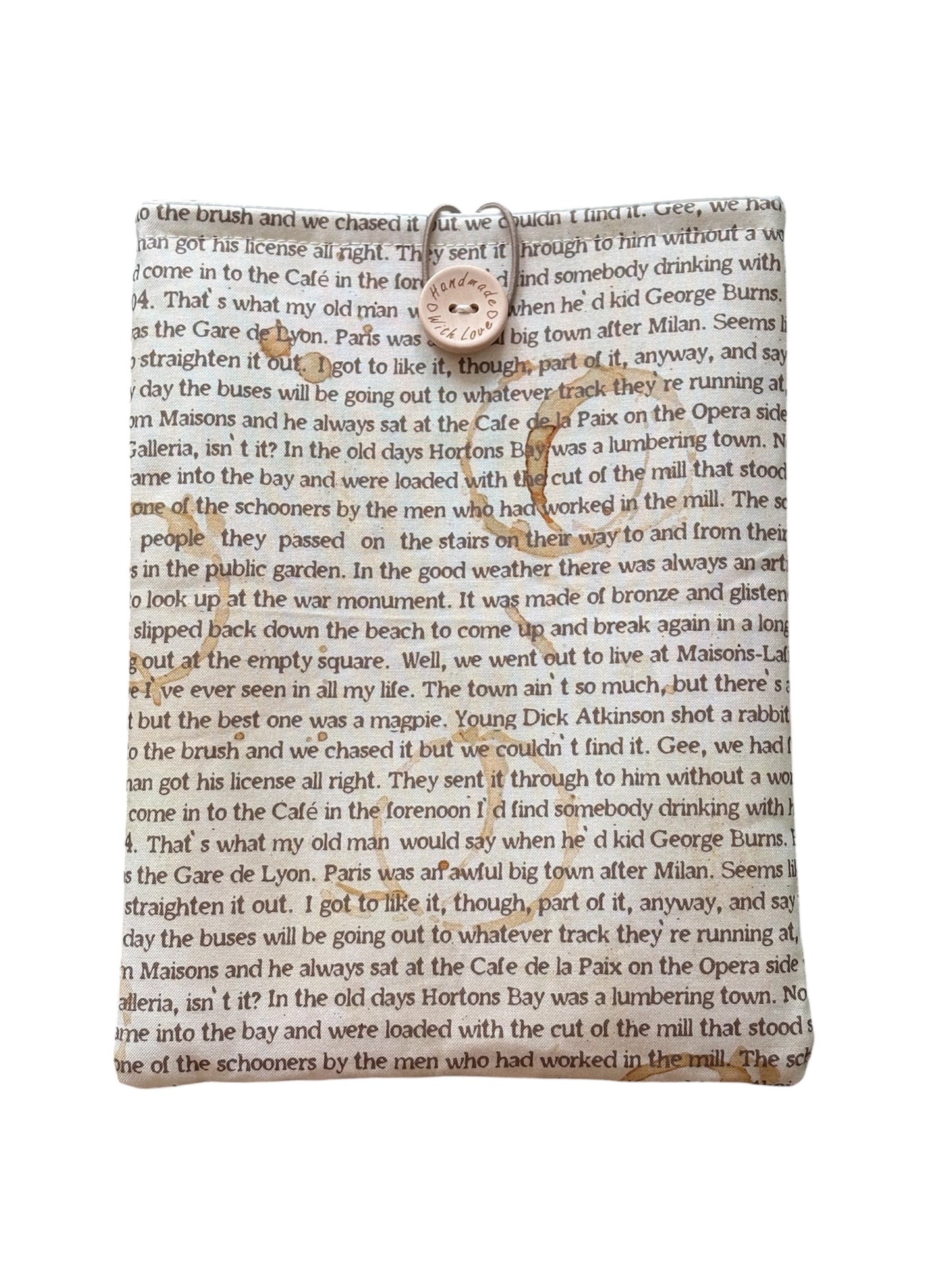 Handmade padded Book Pouch being an ideal Book Lovers Gift.  The handmade Book Cover is approximately 23cms x 18cms (9inches x 7inches)