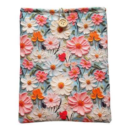 Handmade padded Book Pouch made with 3D floral fabric and would be an ideal Book Lovers Gift to protect precious books from wear and tear whilst being carried on the go.