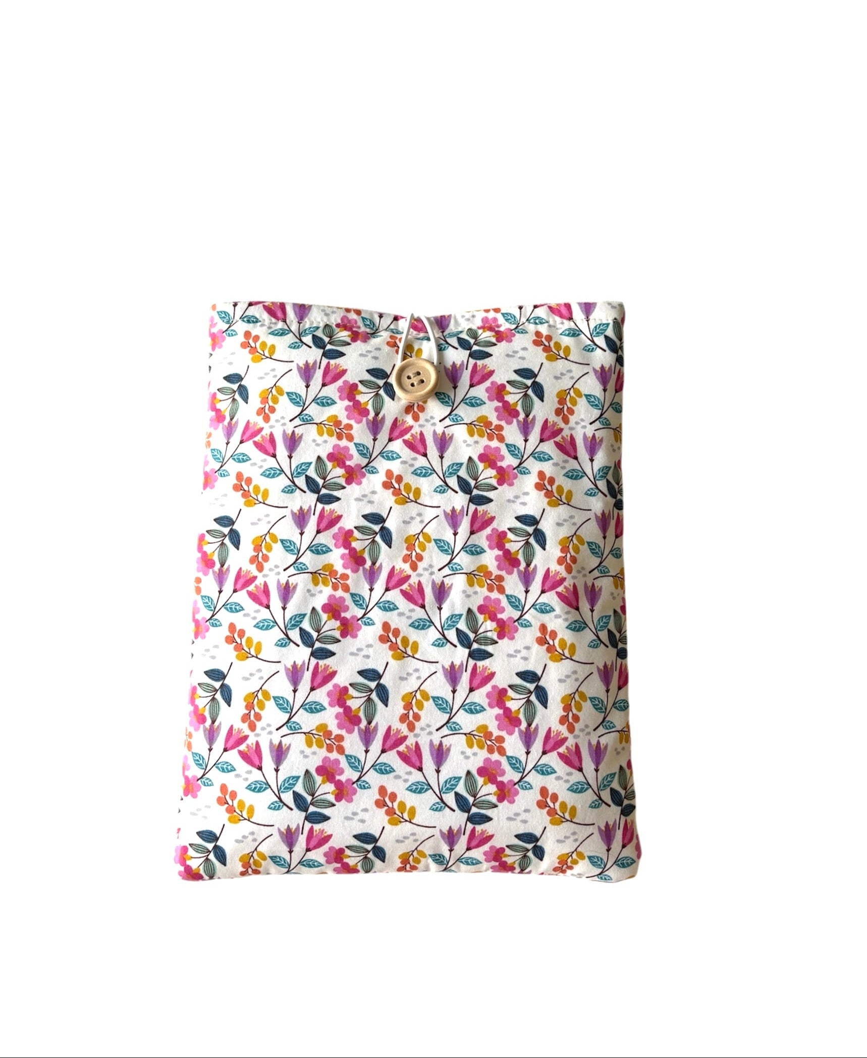 Handmade padded Book Pouch made with pretty floral fabric and would be an ideal Book Lovers Gift.