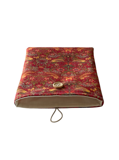 Handmade Padded Red Strawberry Thief Fabric Book Pouch, Book Lovers Gift, Kindle e-Reader Cover