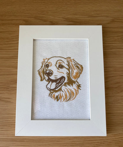 Framed Embroidered Golden Retriever Pet Portrait