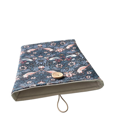 The photo of the Book Pouch shows more of the neutral fabric which lines the handmade Book Cover and elastic and button used which provides closure of the Book Pouch.