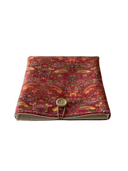 Handmade Padded Red Strawberry Thief Fabric Book Pouch, Book Lovers Gift, Kindle e-Reader Cover