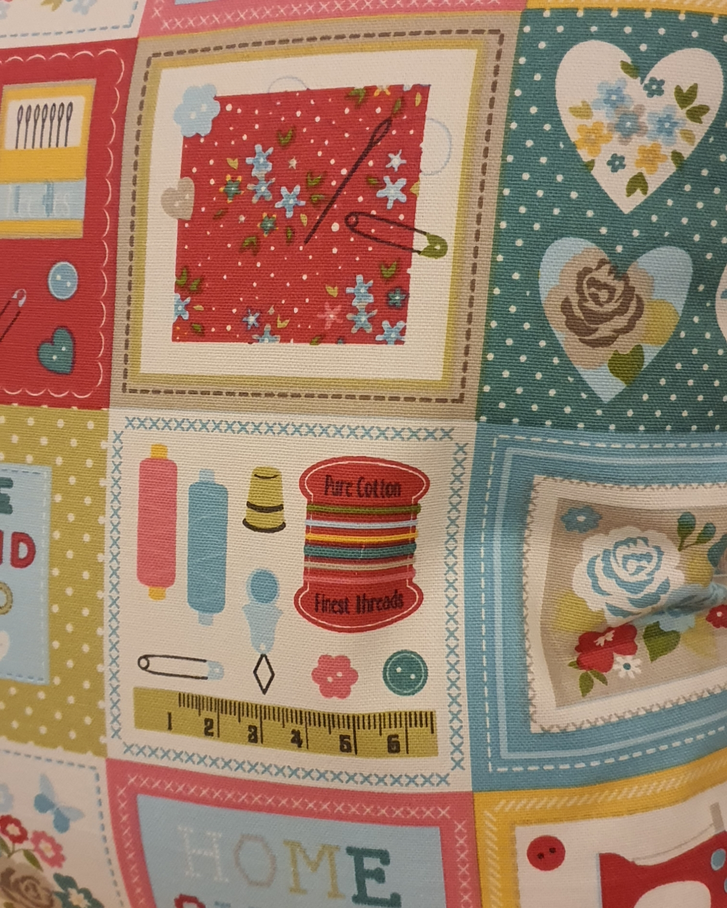 Handmade Zipped Cushion Cover, Home Sweet Home Make Do and Mend Fabric, Craft Lover Gift