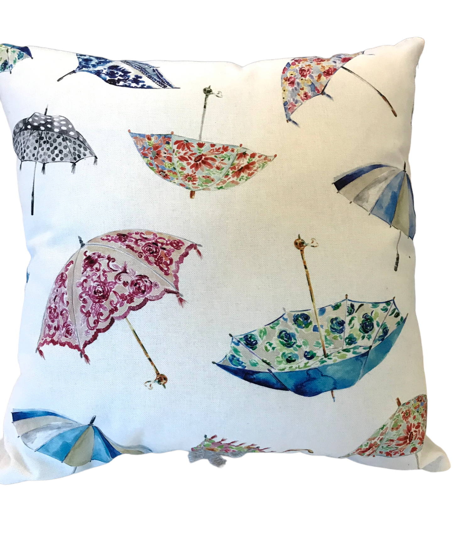 Handmade Pink/Blue Zipped Cushion Cover (18x18), Floral Umbrella Fabric